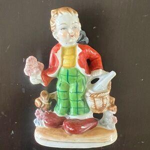 Vintage Made in Occupied Japan Boy With A Basket & Flowers Figurine